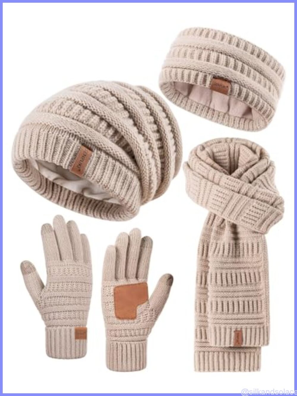 Women's Winter Beanie Hat Scarf Gloves Headband Set Slouchy Fleece Lined